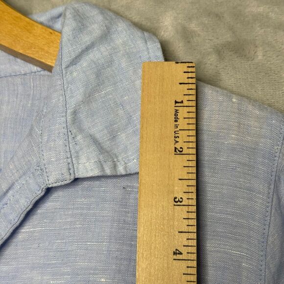 Tahari Top Womens Medium Blue 100% Linen V Neck 3/4 Sleeve Boxy Relaxed Buttons - Picture 10 of 12